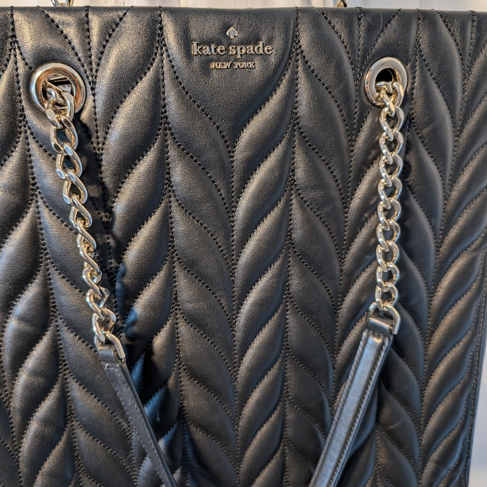 NWT Kate Spade Black Leather Chevron Quilted Laptop Tote